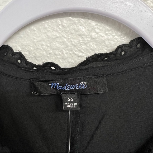 Madewell Eyelet Flutter Sleeve Mini Dress Cotton in Jet Black Size 00 NWT - Picture 8 of 15